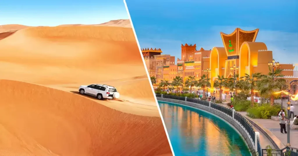 Global Village Dubai tour with desert safari including dune bashing and cultural attractions